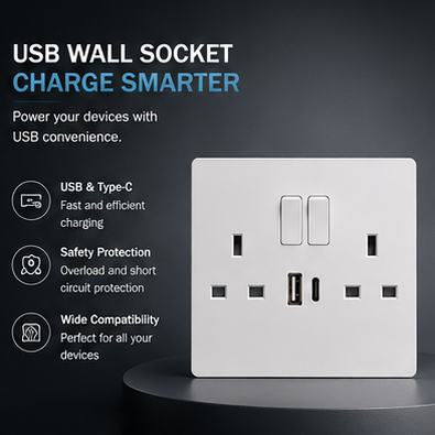 Double 13A Switch Socket with USB(Type-c)(C1)